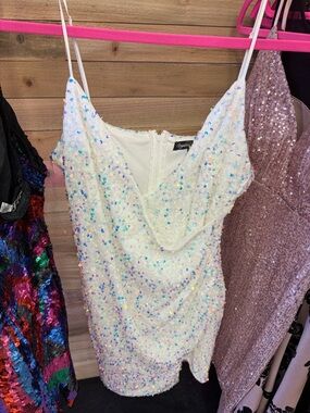 Crystal Doll Iridescent Sequin White Party Dress